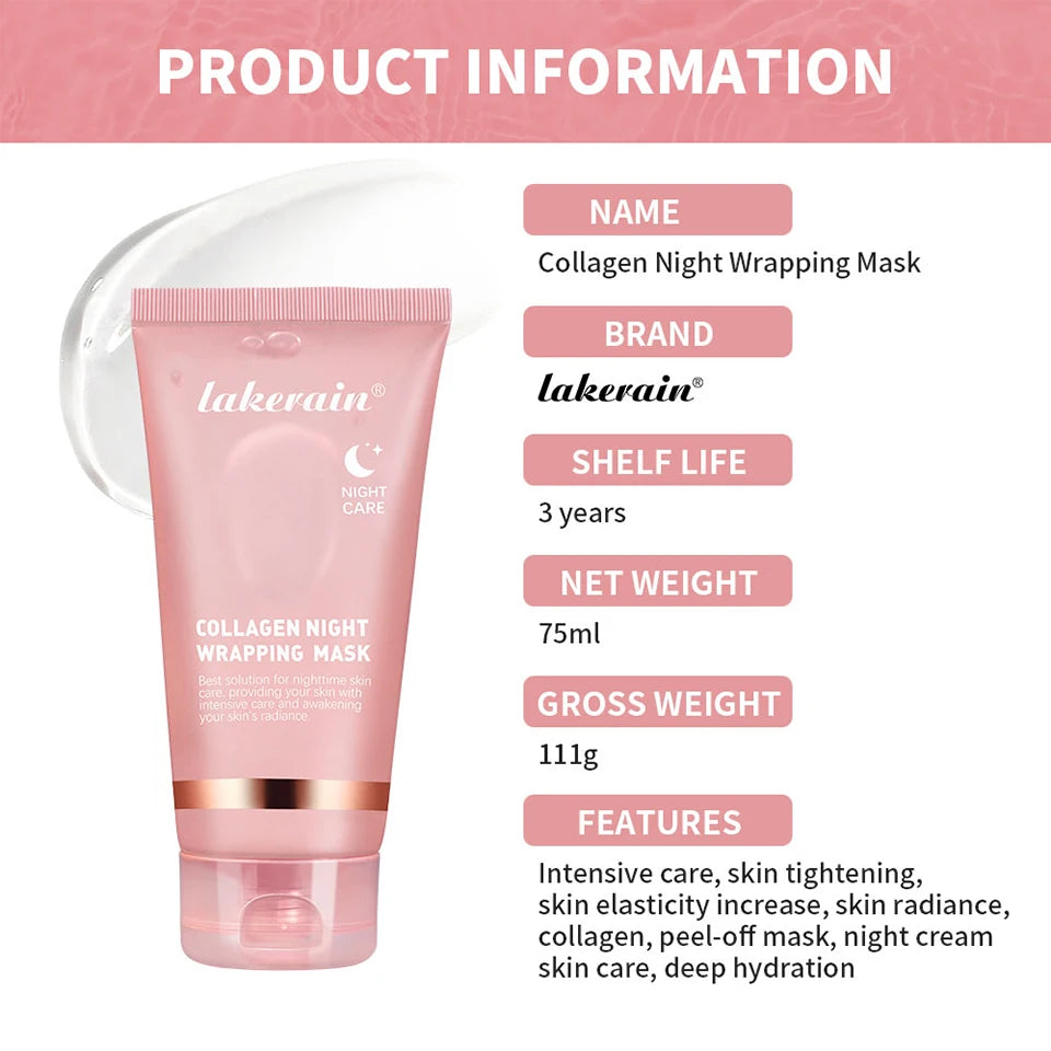 Lakerain Collagen Peeling Night Cream With Brush Tear-off Mask Reduce Fine Lines Deeply Nourish Tighten skin Moisturizing Mask