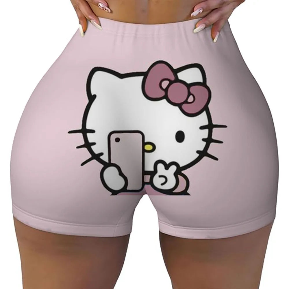 Hello Kitty Running Shorts Women's Hip Weightlifting Gym Tights Women's Bicycle Slimming Shorts High Waist Yoga Shorts