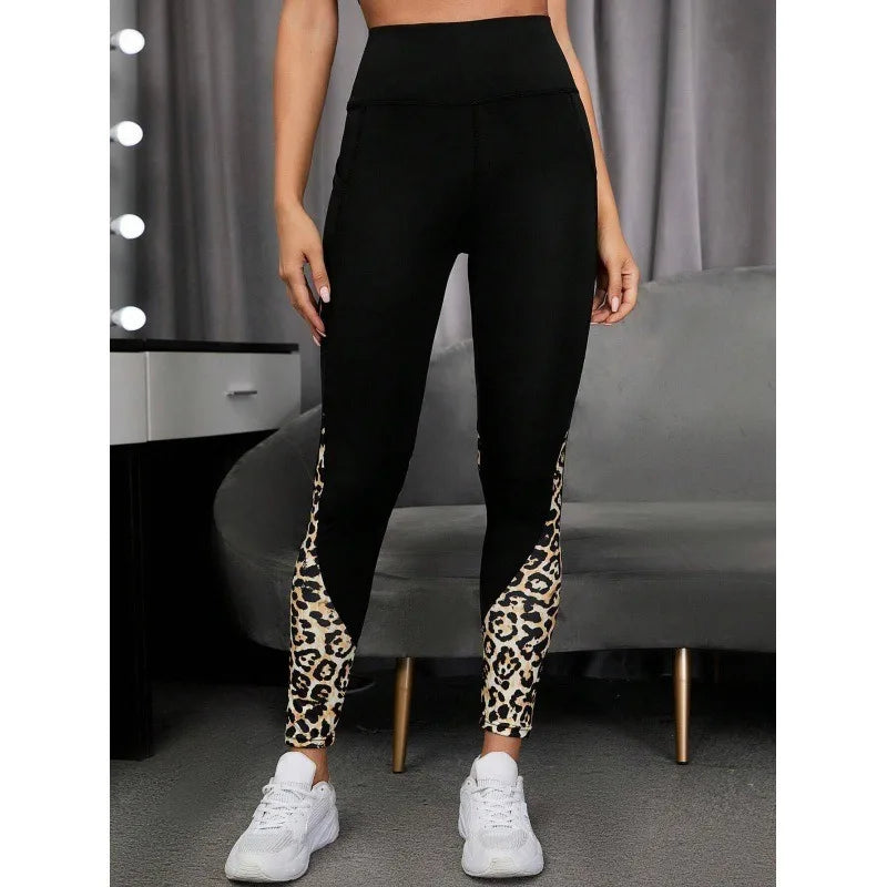 Leopard Print Leggings Women Spliced High Waist Pants Workout Running Sexy Hip Liftting Sports Pants Quick Drying Yoga Leggings
