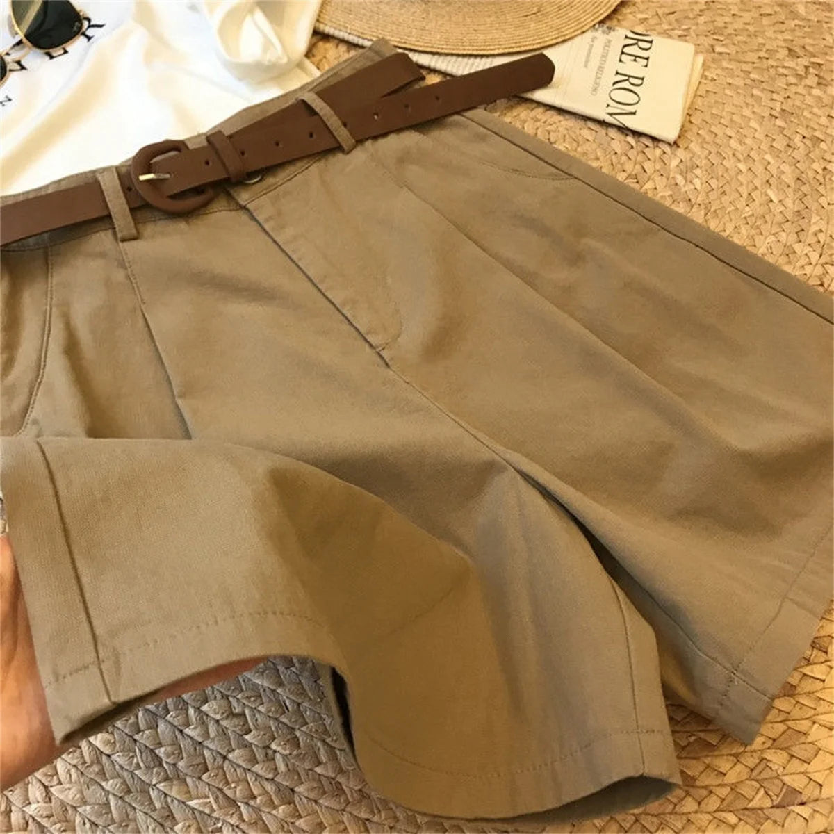 Summer Wide Leg Shorts For Women Fashion Solid A Line Office Lady Classic Short Pant Korean High Waist Suit Shorts Casual Zipper