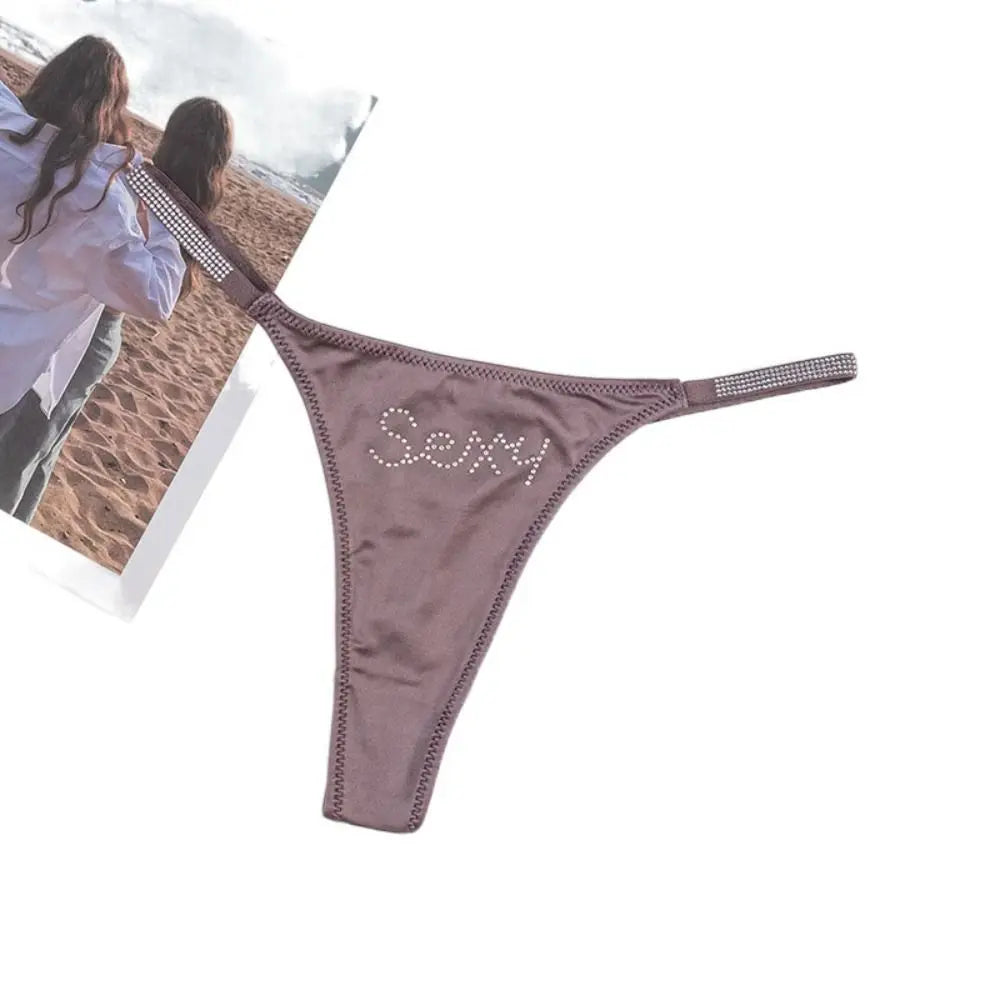 Low-waist Seamless Panties Breathable Thin Belt Solid Color Rhinestone Briefs Underwear Sports Panties Women Thong Girl