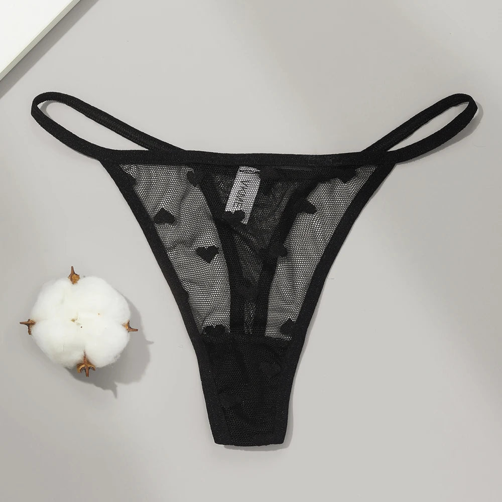 Sexy Lace Sheer Thong Panties Underwear Women's Low Waist G-String T-Pants Lingerie Panties Heart See Through Mesh Underpants