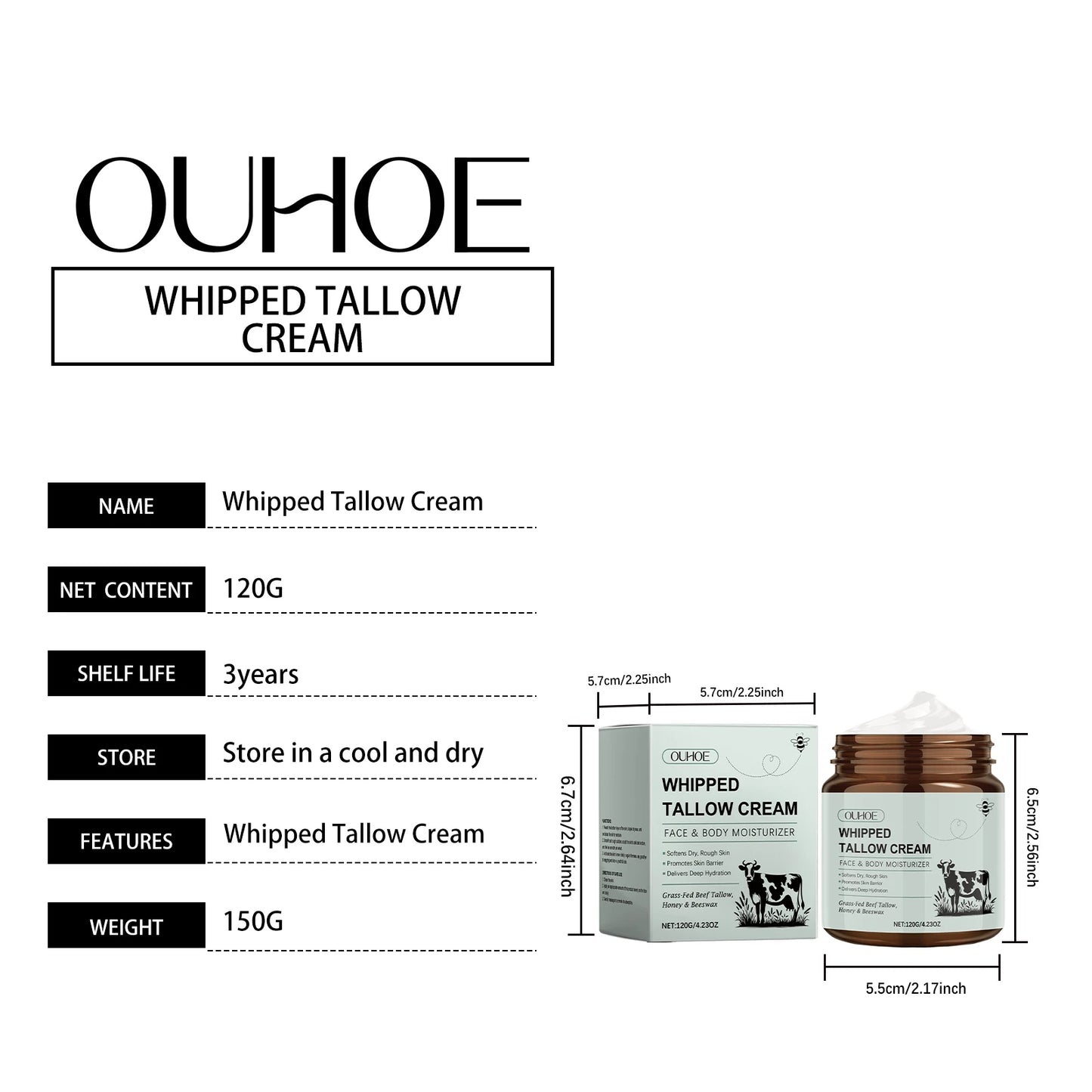 Whipped Tallow Cream Deep Nourish Fade Fine Lines Anti Aging Brighten Improve Dryness Natural Tallow Facial Moisturizing Cream