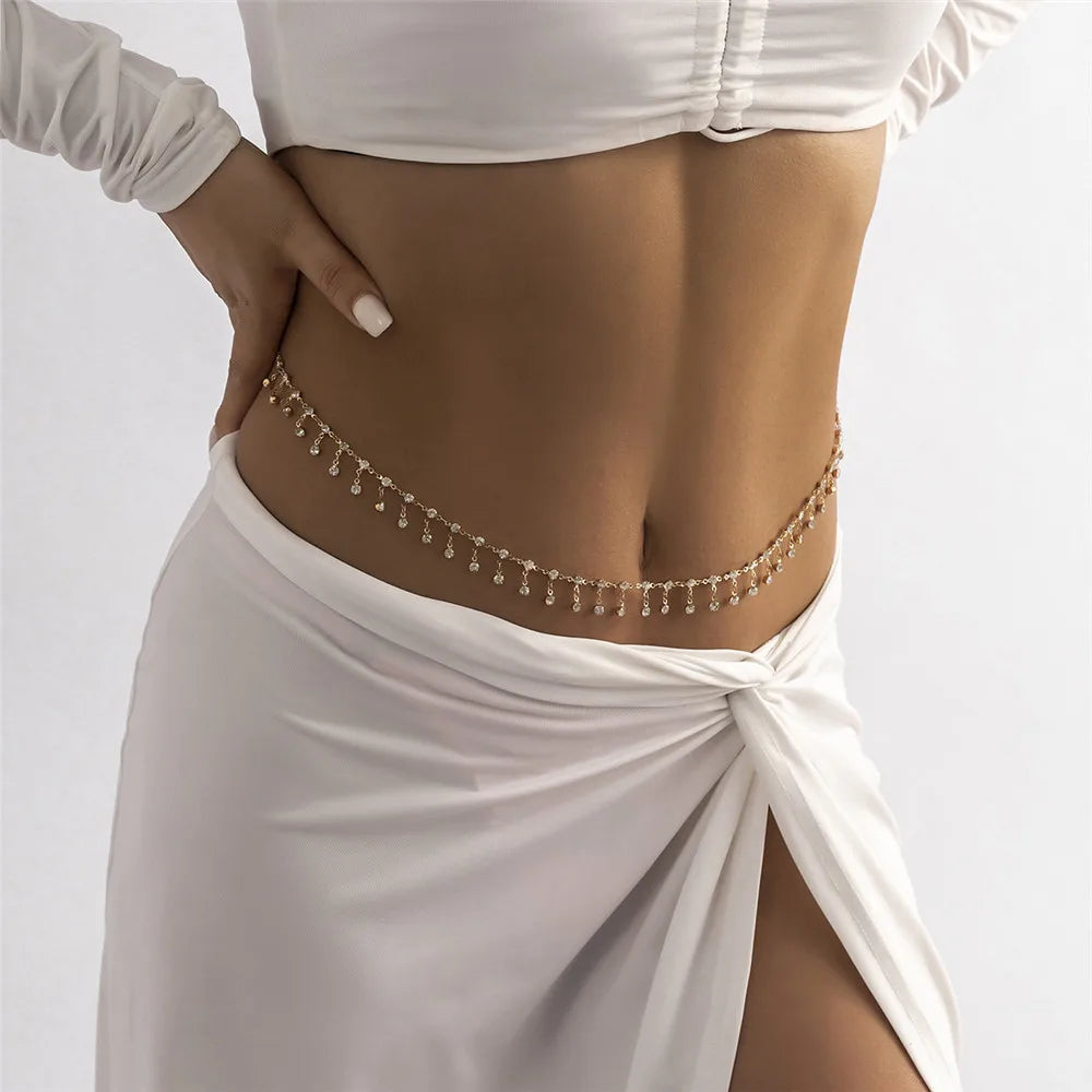 2Pcs Romantic Sweet Waist Chain Bohemian Creative Crystal Beaded Decor Belly Chain for Women Beach Bikini Chain Party Jewelry