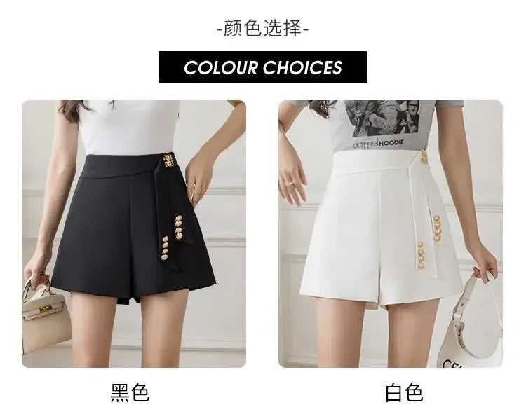 Casual All-match High Waist Wide Leg Shorts for Female Simplicity Commute Solid Color Spliced Shorts Fashion Women's Clothing
