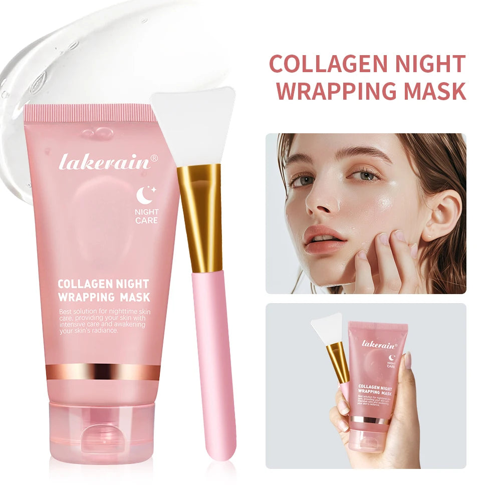 Lakerain Collagen Peeling Night Cream With Brush Tear-off Mask Reduce Fine Lines Deeply Nourish Tighten skin Moisturizing Mask