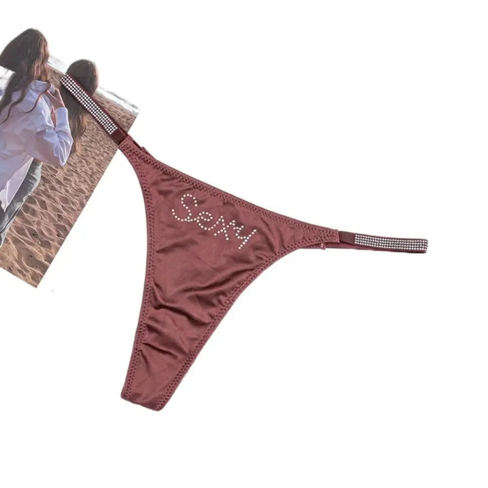 Low-waist Seamless Panties Breathable Thin Belt Solid Color Rhinestone Briefs Underwear Sports Panties Women Thong Girl