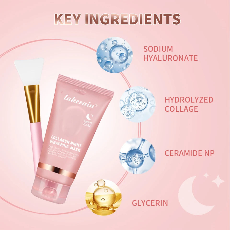 Lakerain Collagen Peeling Night Cream With Brush Tear-off Mask Reduce Fine Lines Deeply Nourish Tighten skin Moisturizing Mask