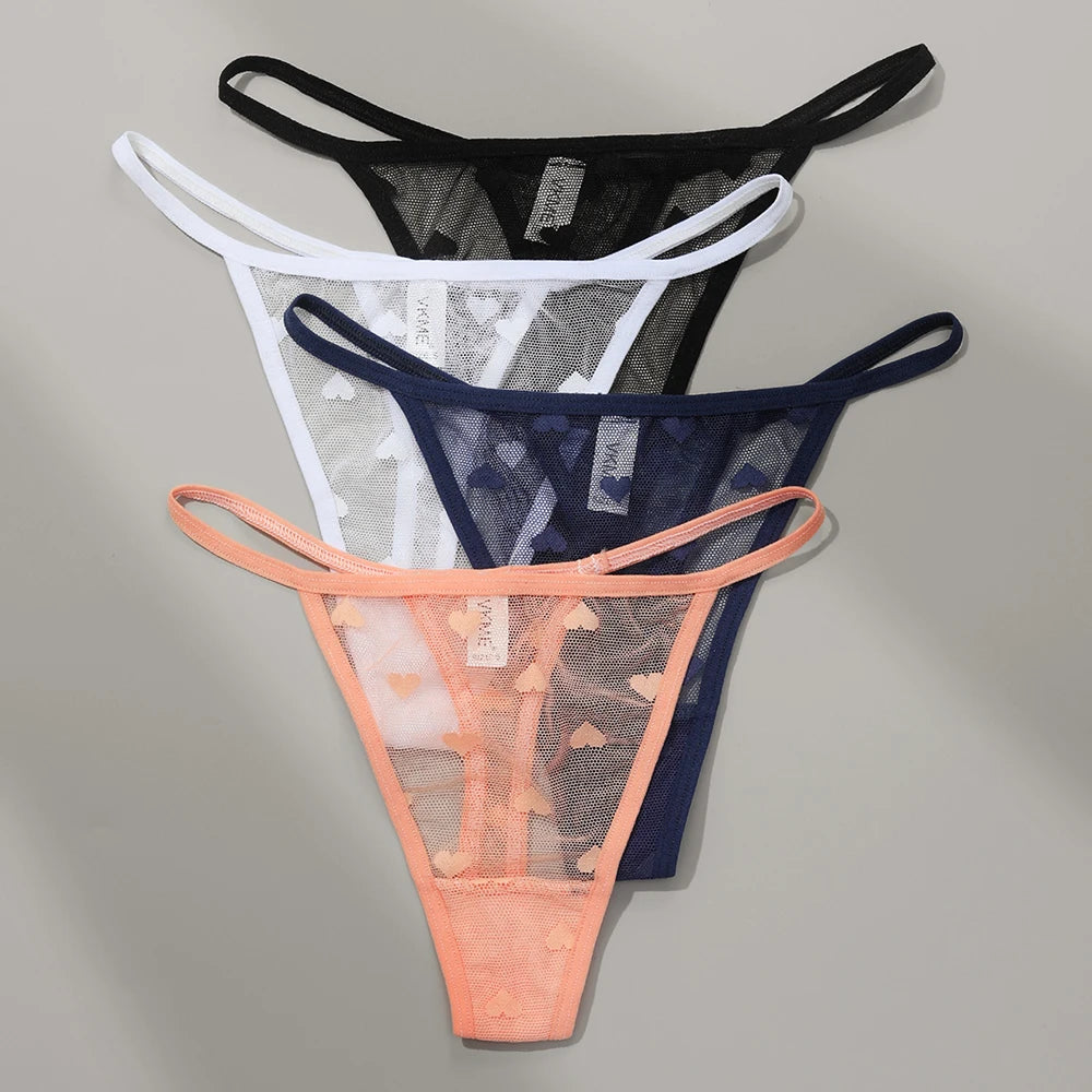 Sexy Lace Sheer Thong Panties Underwear Women's Low Waist G-String T-Pants Lingerie Panties Heart See Through Mesh Underpants