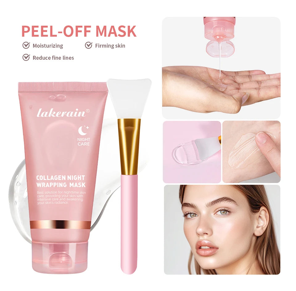 Lakerain Collagen Peeling Night Cream With Brush Tear-off Mask Reduce Fine Lines Deeply Nourish Tighten skin Moisturizing Mask