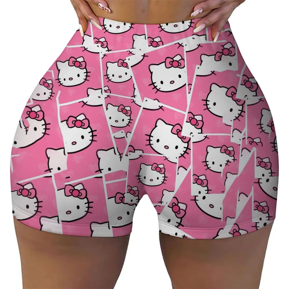 Hello Kitty Running Shorts Women's Hip Weightlifting Gym Tights Women's Bicycle Slimming Shorts High Waist Yoga Shorts