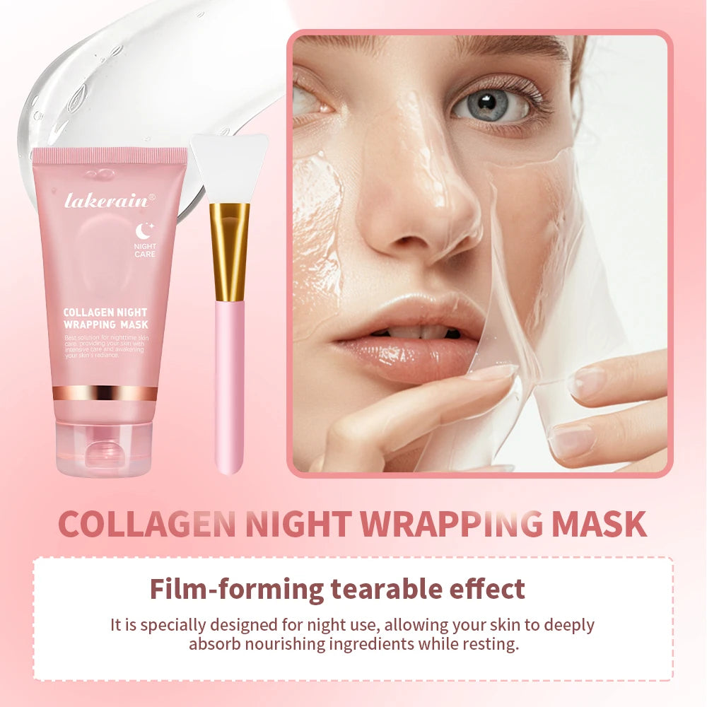 Lakerain Collagen Peeling Night Cream With Brush Tear-off Mask Reduce Fine Lines Deeply Nourish Tighten skin Moisturizing Mask
