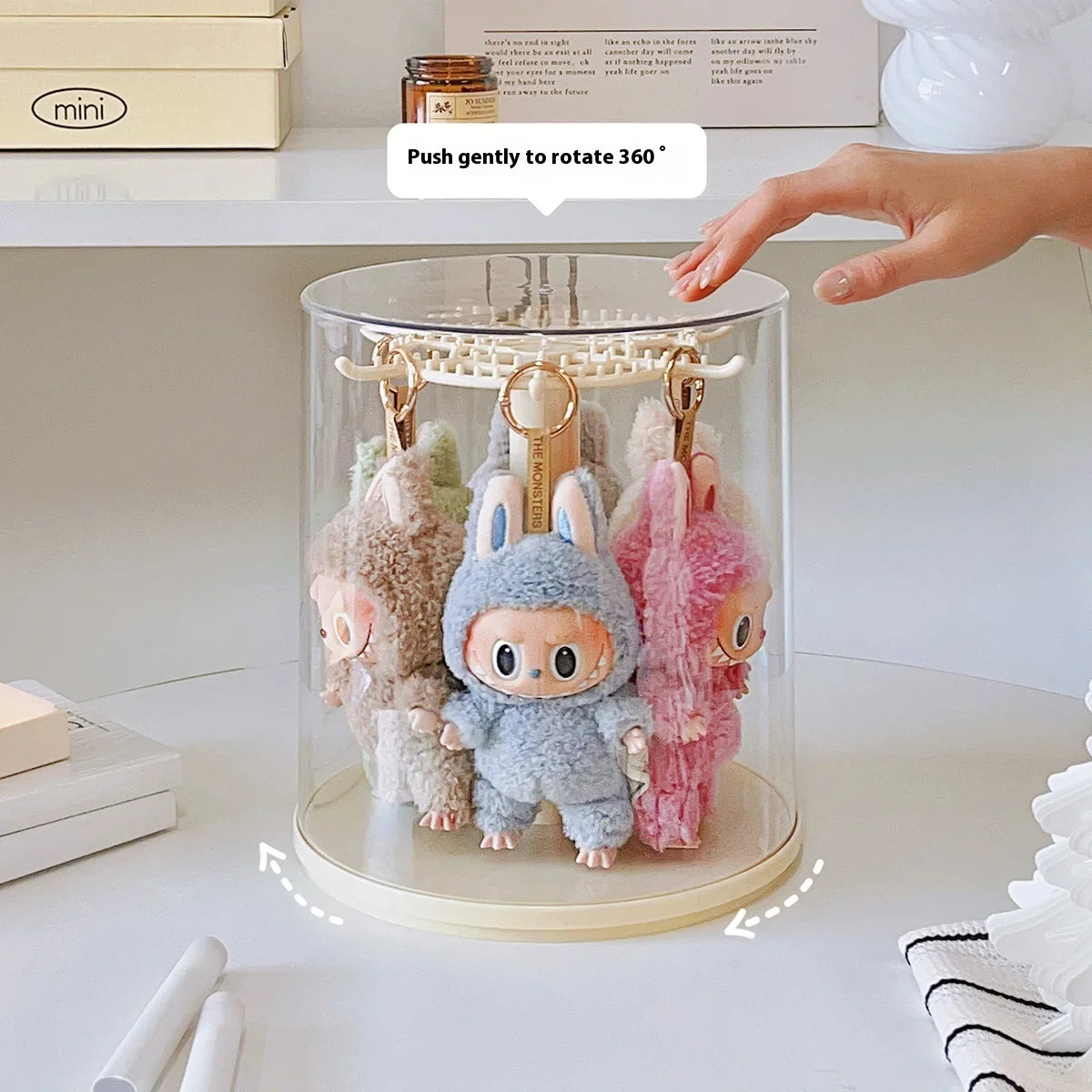 Labubu pendant display box, rotatable transparent Labubu doll, handmade blind box, storage display stand, decorative ornaments,