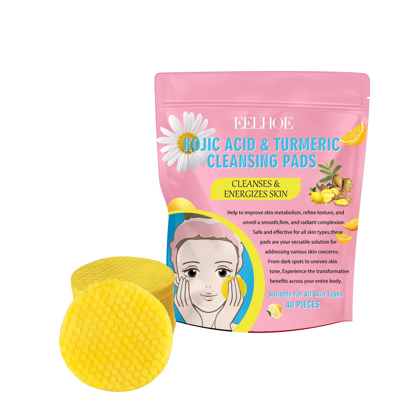 Turmeric Kojic Acid Cleansing Pad Gently Exfoliates Deeply Cleanses Skin Whitens And Lightens Spots Maintains Water Oil Balance