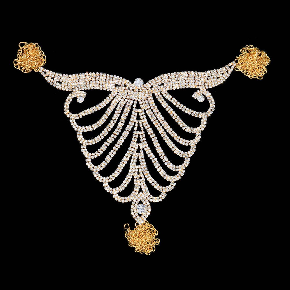 Sexy Rhinestone Body Jewelry Sets For Women Belly Waist Chain Rave Crystal Thong and Leg Thigh Chain Set Bikini Harness Festival