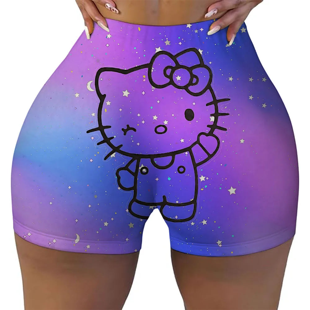 Hello Kitty Running Shorts Women's Hip Weightlifting Gym Tights Women's Bicycle Slimming Shorts High Waist Yoga Shorts