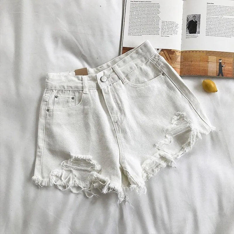 High Waist Summer New Shorts Pants Fashion Women Korean Denim Ripped Tassel Y2K Jeans Short Casual Streetwear Hot Blue Trousers