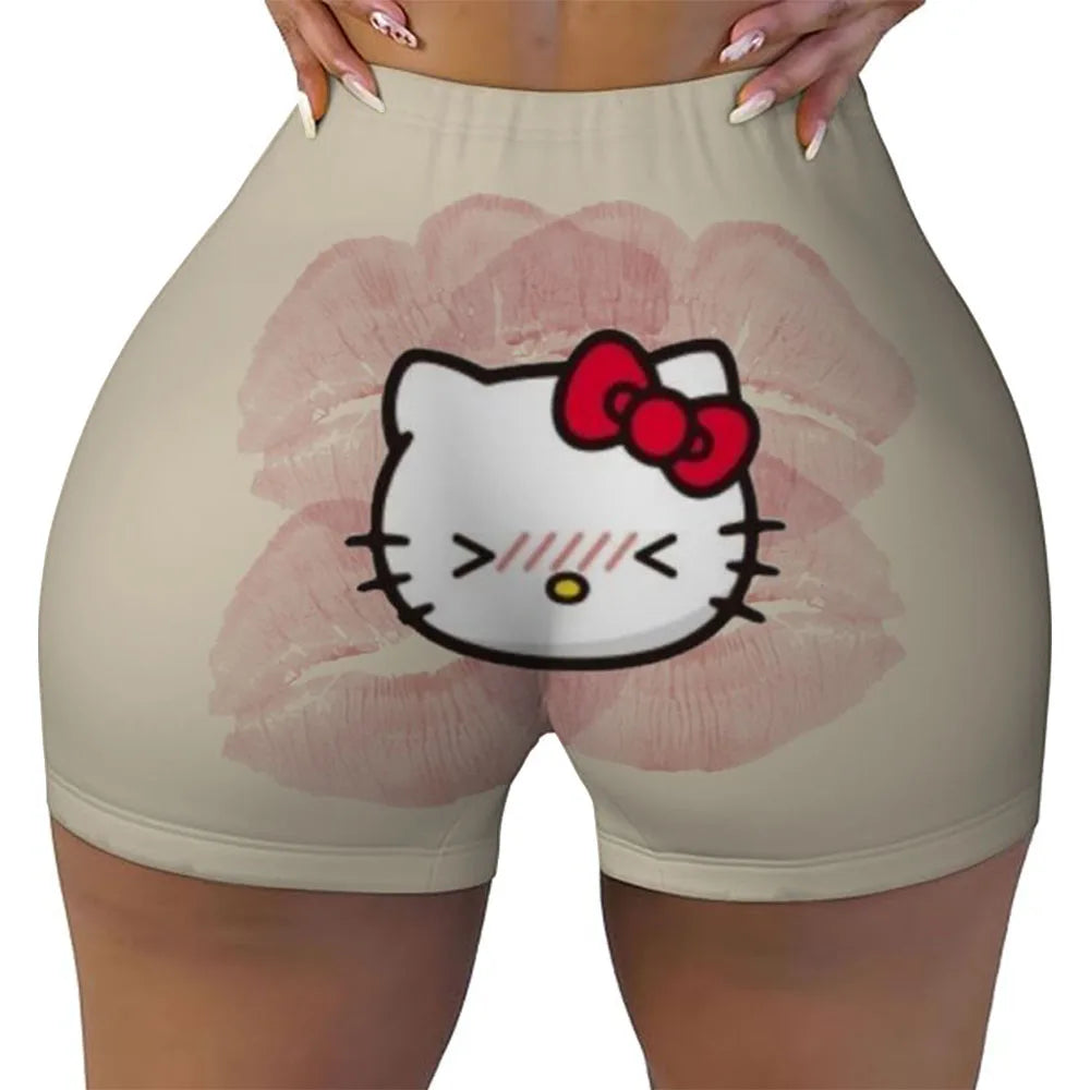 Hello Kitty Running Shorts Women's Hip Weightlifting Gym Tights Women's Bicycle Slimming Shorts High Waist Yoga Shorts