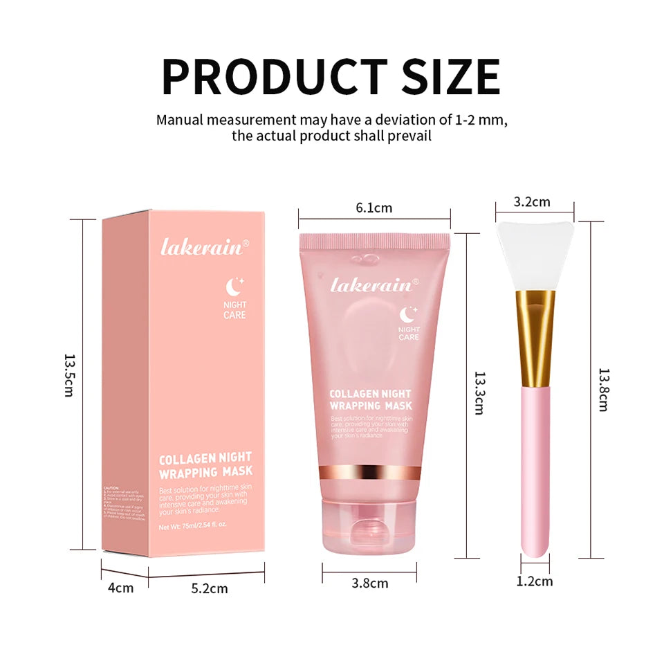 Lakerain Collagen Peeling Night Cream With Brush Tear-off Mask Reduce Fine Lines Deeply Nourish Tighten skin Moisturizing Mask