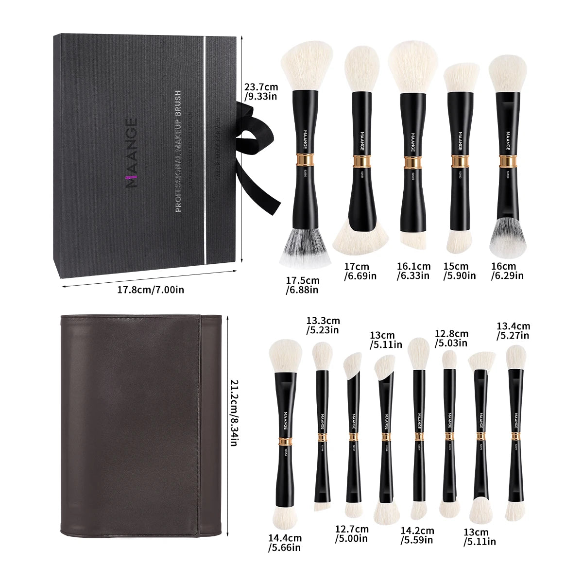 MAANGE 13pcs High-end Double Head Makeup Brush Set Storage Bag Gift Box for Foundation Concealer Eyeshadow Powder Beauty Tools