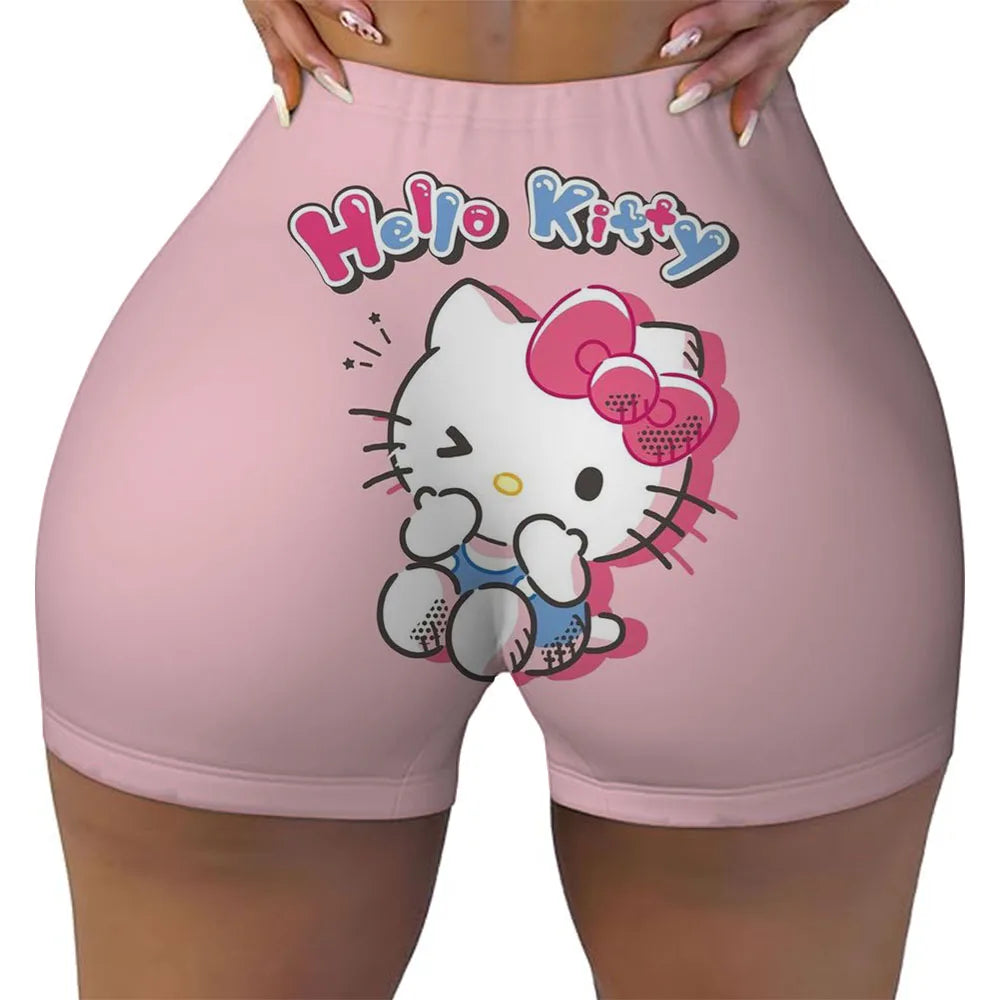Hello Kitty Running Shorts Women's Hip Weightlifting Gym Tights Women's Bicycle Slimming Shorts High Waist Yoga Shorts