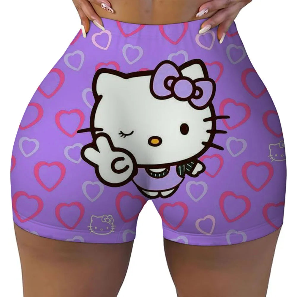 Hello Kitty Running Shorts Women's Hip Weightlifting Gym Tights Women's Bicycle Slimming Shorts High Waist Yoga Shorts