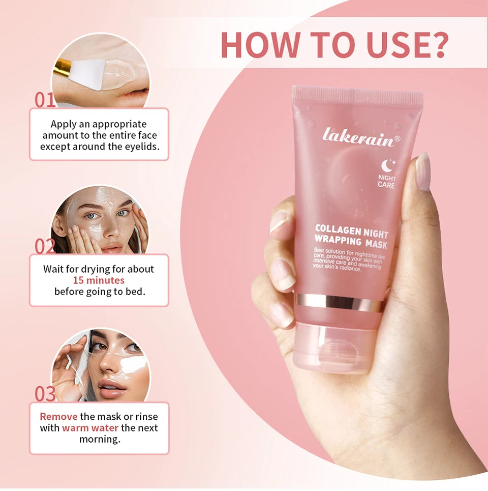 Lakerain Collagen Peeling Night Cream With Brush Tear-off Mask Reduce Fine Lines Deeply Nourish Tighten skin Moisturizing Mask