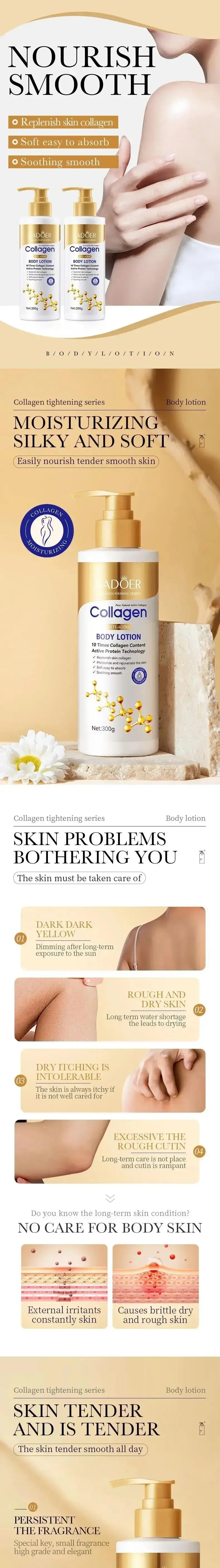 Collagen Milk Bleaching Face Body Cream Whitening Skin Moisturizing Lotion Lightening Care