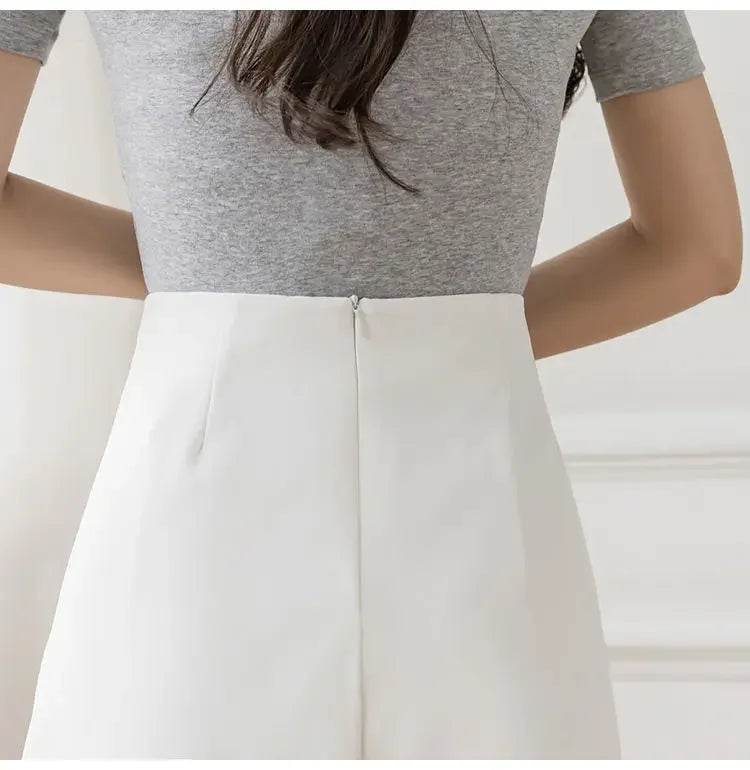 Casual All-match High Waist Wide Leg Shorts for Female Simplicity Commute Solid Color Spliced Shorts Fashion Women's Clothing