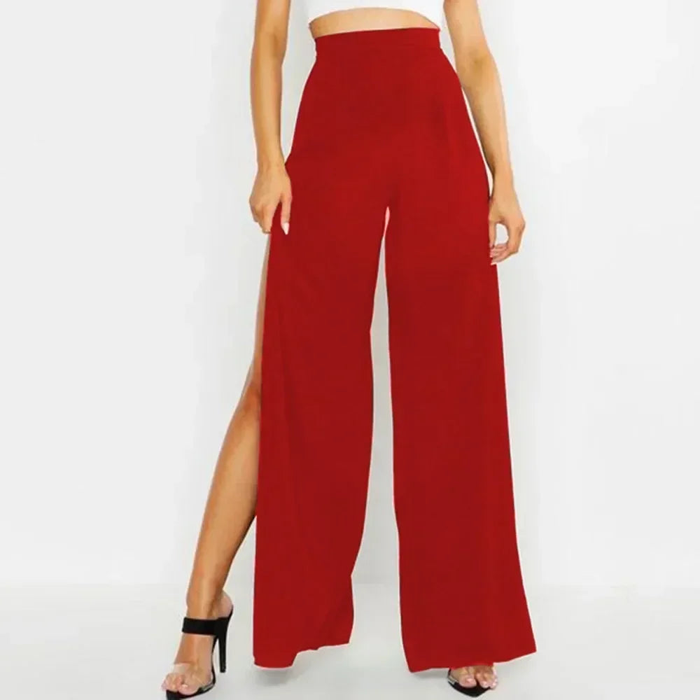 High Slit Solid Black Loose Yoga Pants Elegant And Fashionable Women's Street Wear Wide Leg Pants Women's Side Sewn Clothes