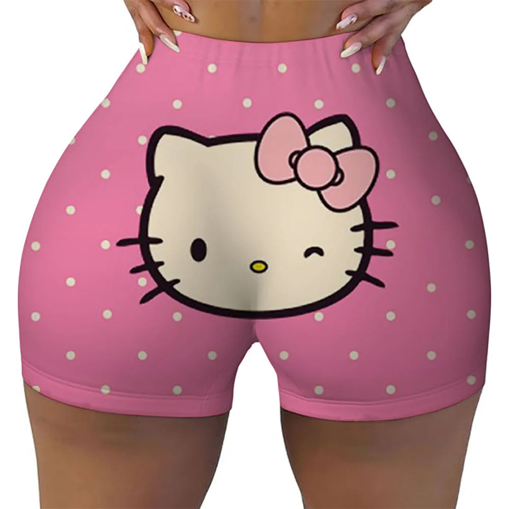 Hello Kitty Running Shorts Women's Hip Weightlifting Gym Tights Women's Bicycle Slimming Shorts High Waist Yoga Shorts