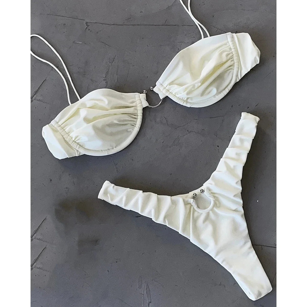2025 New Summer Swimwear Bikinis Set Sexy Solid Spaghetti Strap Bikini 2 Piece Set Women Split Swimsuit Low Waist Beach Bikini