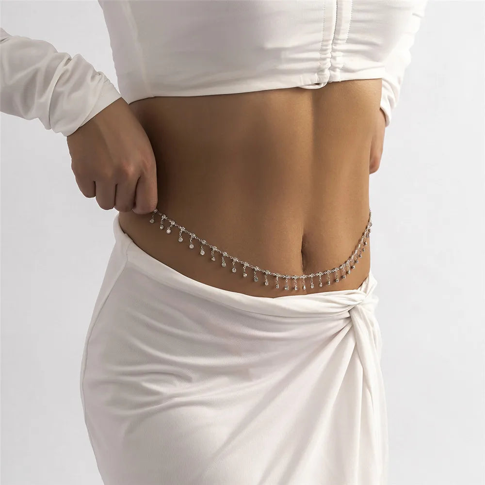 2Pcs Romantic Sweet Waist Chain Bohemian Creative Crystal Beaded Decor Belly Chain for Women Beach Bikini Chain Party Jewelry