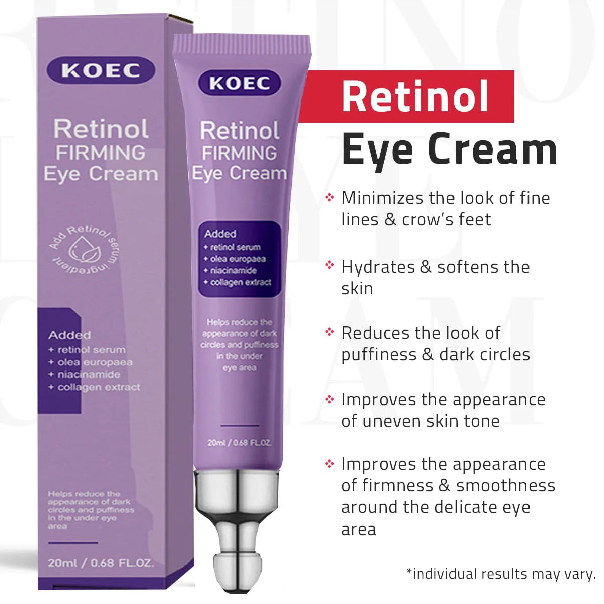 1 Retinol Collagen Eye Cream Anti Aging, Firming Under Eye Cream for Puffiness and Bags Under Eyes for Wrinkles and Dark Circles