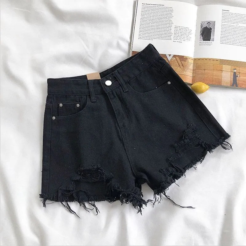 High Waist Summer New Shorts Pants Fashion Women Korean Denim Ripped Tassel Y2K Jeans Short Casual Streetwear Hot Blue Trousers