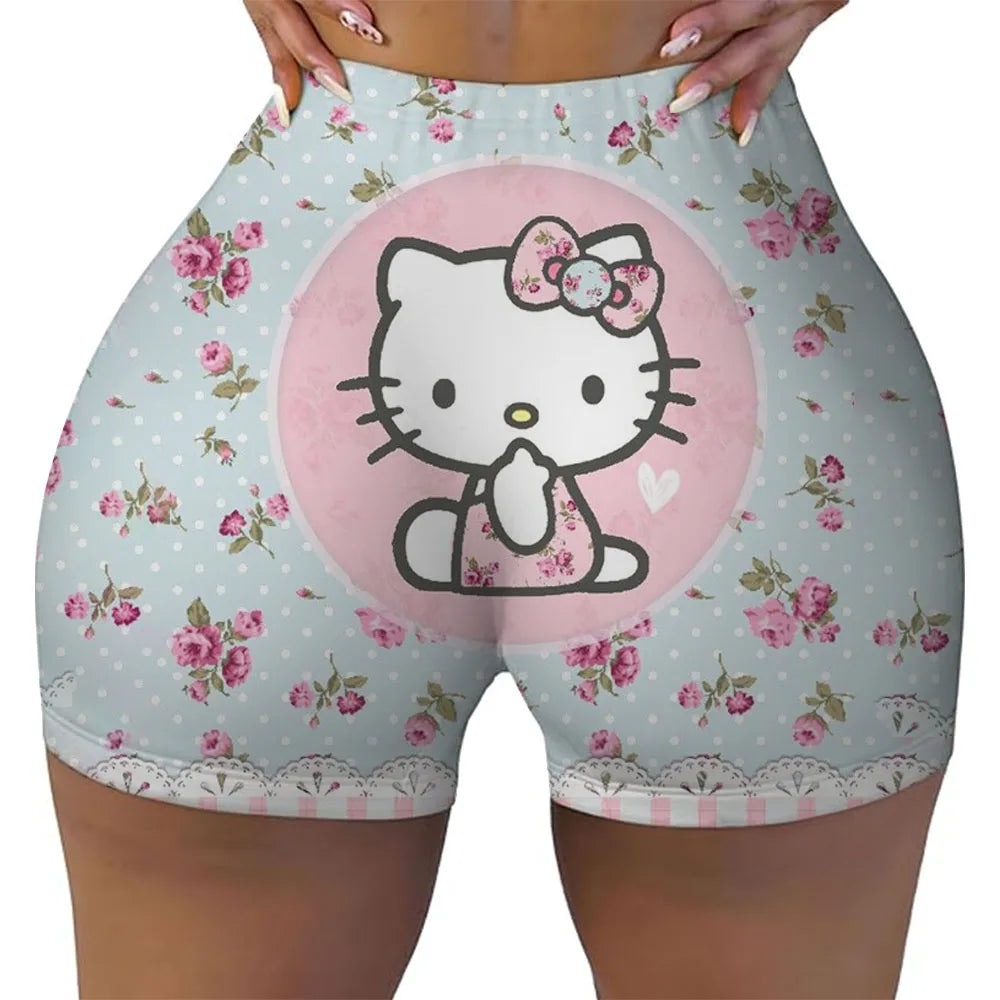 Hello Kitty Running Shorts Women's Hip Weightlifting Gym Tights Women's Bicycle Slimming Shorts High Waist Yoga Shorts