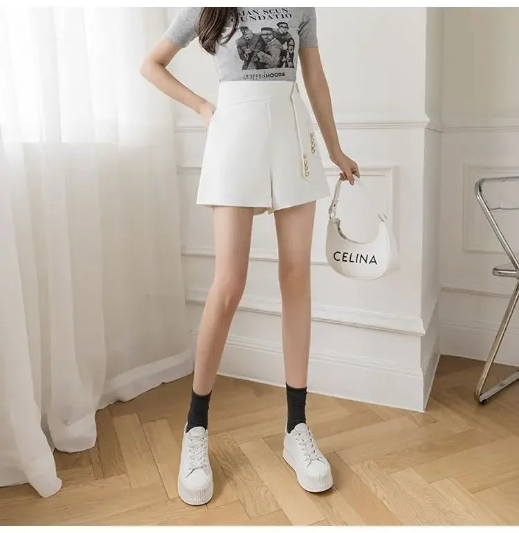 Casual All-match High Waist Wide Leg Shorts for Female Simplicity Commute Solid Color Spliced Shorts Fashion Women's Clothing
