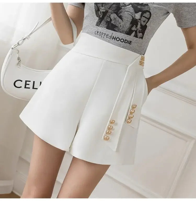 Casual All-match High Waist Wide Leg Shorts for Female Simplicity Commute Solid Color Spliced Shorts Fashion Women's Clothing