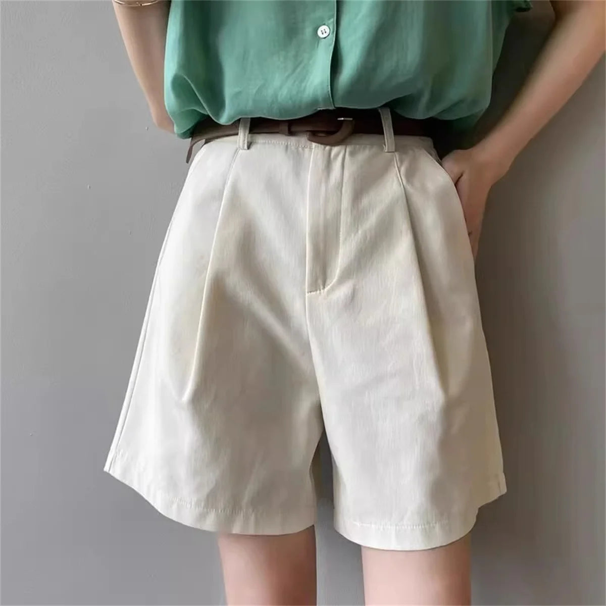 Summer Wide Leg Shorts For Women Fashion Solid A Line Office Lady Classic Short Pant Korean High Waist Suit Shorts Casual Zipper