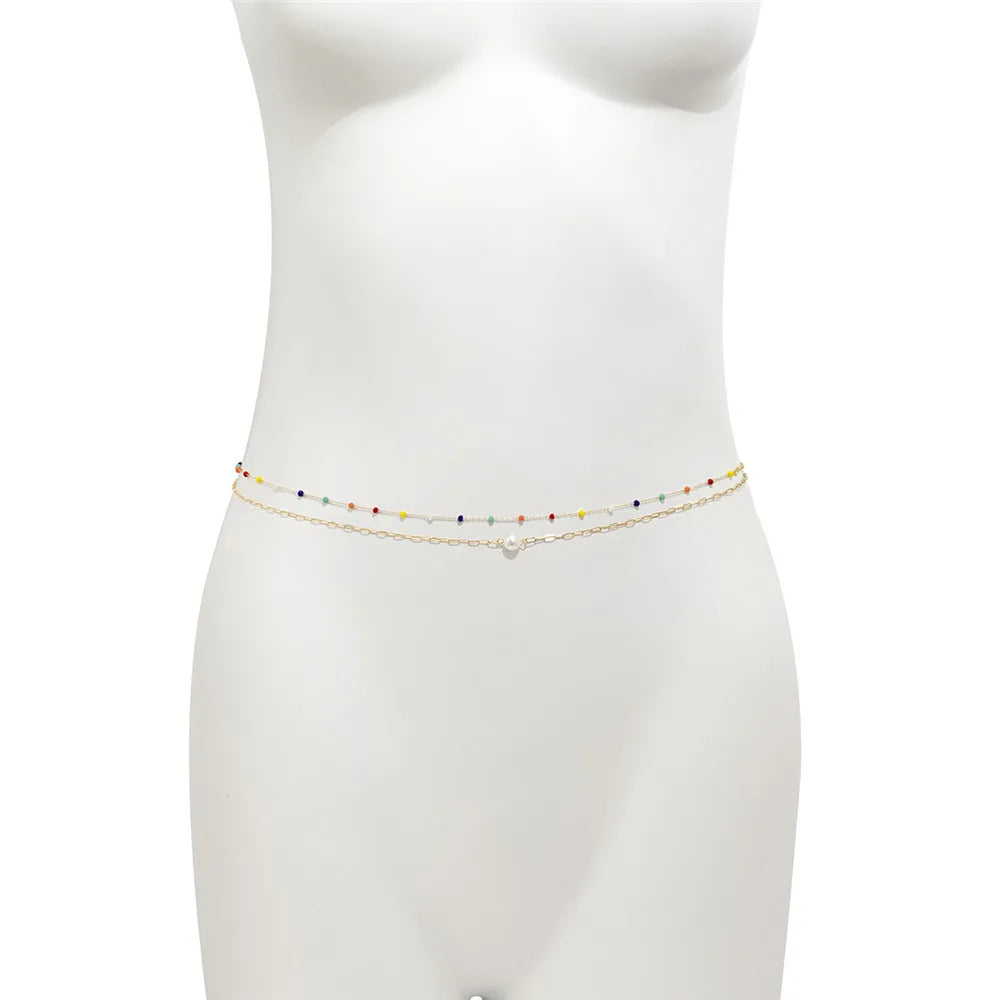 2Pcs Romantic Sweet Waist Chain Bohemian Creative Crystal Beaded Decor Belly Chain for Women Beach Bikini Chain Party Jewelry