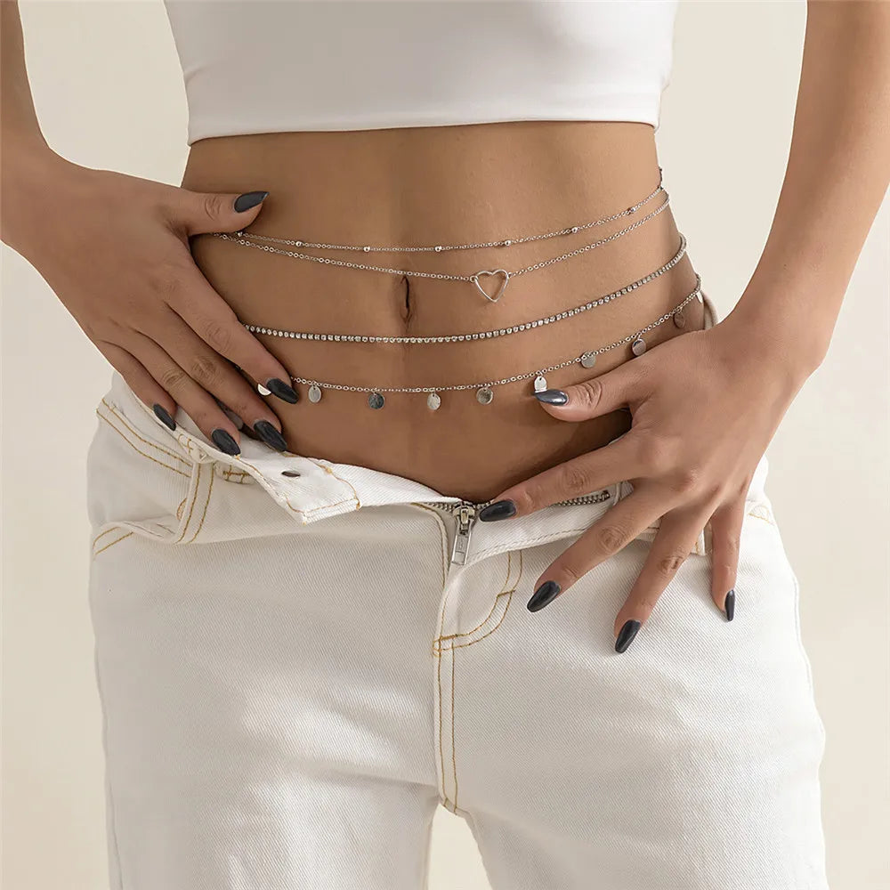2Pcs Romantic Sweet Waist Chain Bohemian Creative Crystal Beaded Decor Belly Chain for Women Beach Bikini Chain Party Jewelry