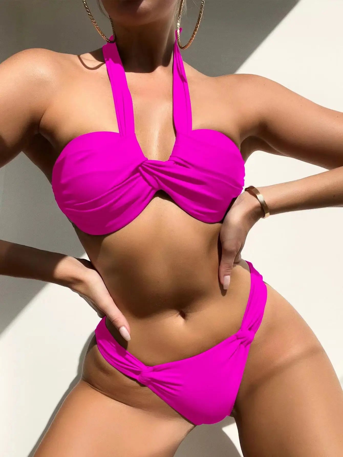 Cikini-Twist Halter Push Up Bikini Swimsuit for Women, Two-Piece Bikinis Set, Beach Swimwear, Bathing Suit, Summer, New, 2022
