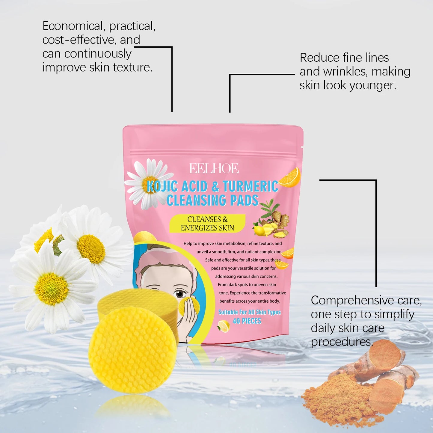 Turmeric Kojic Acid Cleansing Pad Gently Exfoliates Deeply Cleanses Skin Whitens And Lightens Spots Maintains Water Oil Balance