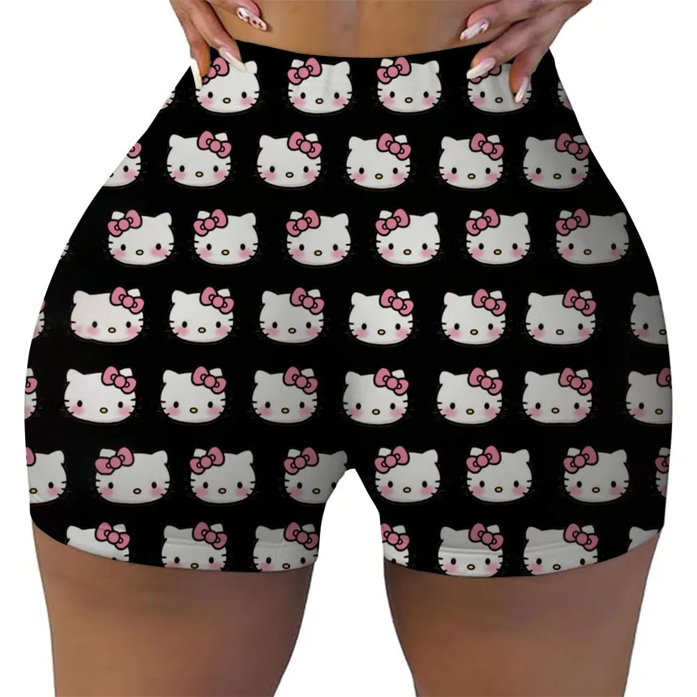 Hello Kitty Running Shorts Women's Hip Weightlifting Gym Tights Women's Bicycle Slimming Shorts High Waist Yoga Shorts