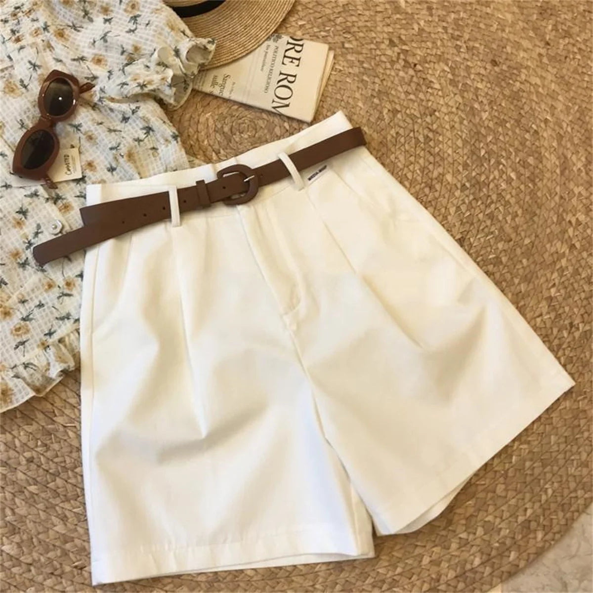 Summer Wide Leg Shorts For Women Fashion Solid A Line Office Lady Classic Short Pant Korean High Waist Suit Shorts Casual Zipper