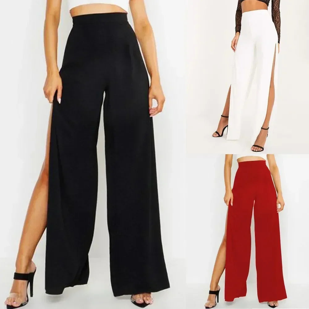 High Slit Solid Black Loose Yoga Pants Elegant And Fashionable Women's Street Wear Wide Leg Pants Women's Side Sewn Clothes