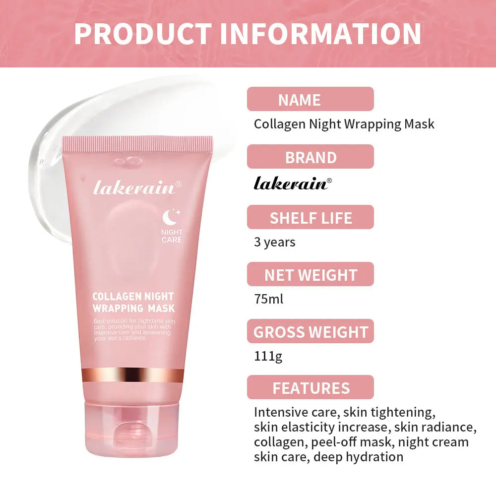 Lakerain Collagen Peeling Night Cream With Brush Tear-off Mask Reduce Fine Lines Deeply Nourish Tighten skin Moisturizing Mask
