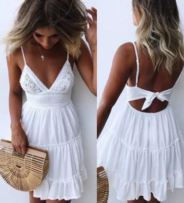 Lace Spliced Sexy Dress with Bow Princess Style