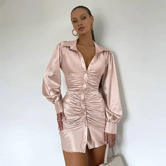 Fashionable Sexy Dress with Lapel Button Detail