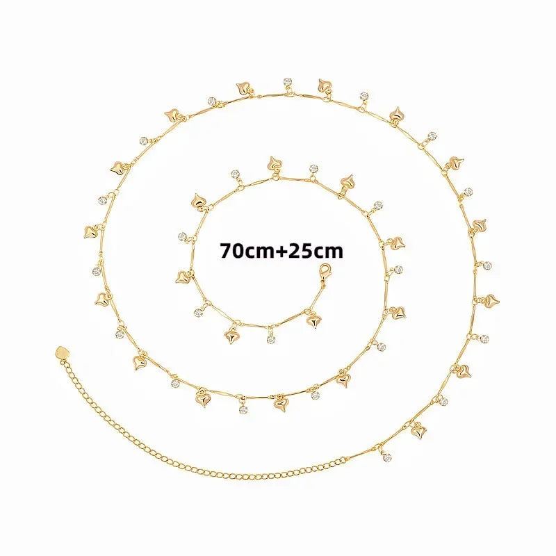 Versatile Peach Heart Sexy Body Chain Ladies' Summer Beach Bikini Body Accessories Simple Love Zircon Tassel Waist Chain
